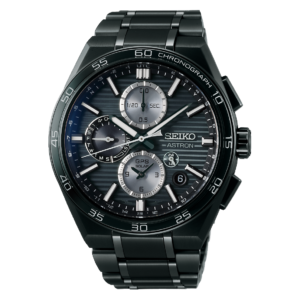 Seiko SSH179 Astron black titanium GPS Solar dual-time chronograph men's watch.